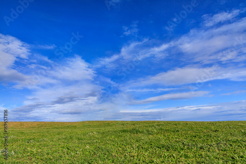 Background of blue sky, cloud and meadow