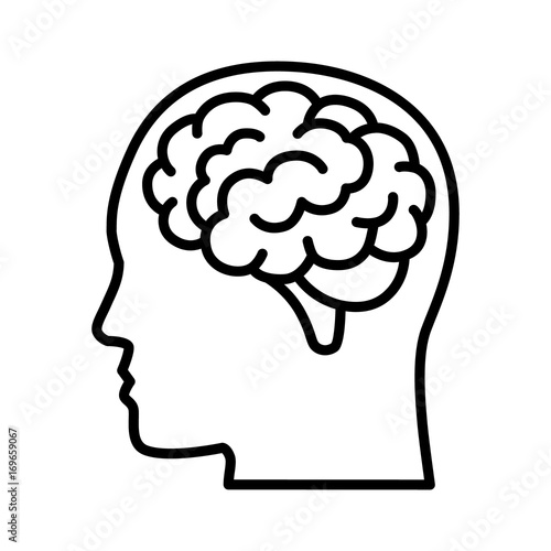 Brain or mind side view inside head line art vector icon for medical apps and websites