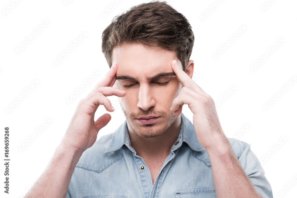 handsome man with headache handsome man with headache