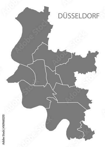Dusseldorf city map with boroughs grey illustration silhouette shape