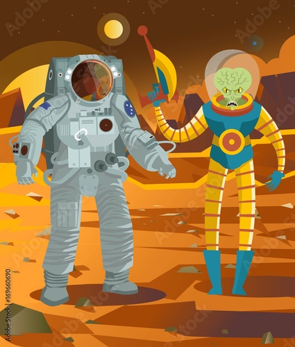 astronaut and an armed martian