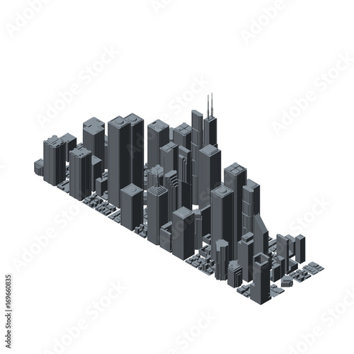 3D model of city. Isolated on white background. Vector illustration.
