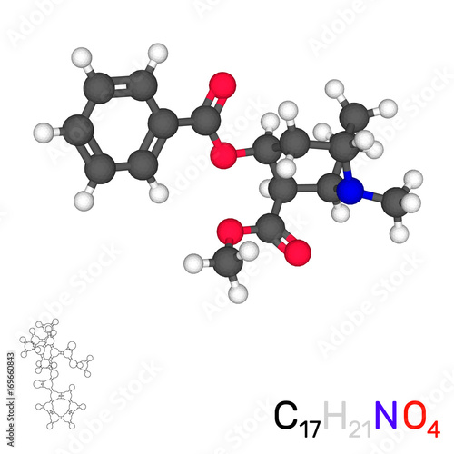Cocaine model molecule. Isolated on white background. 3d Vector illustration.