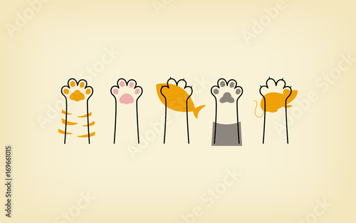 cat paws lines background, yellow wallpaper