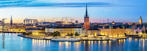 Panoramic view on Stockholm skyline in Old Town (Gamla Stan) in the evening, Sweden