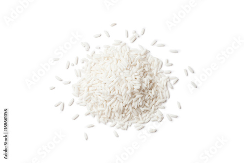 Heap of glutinous rice on white background.