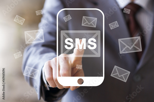 Businessman pressing modern technology panel sms message mail smartphone