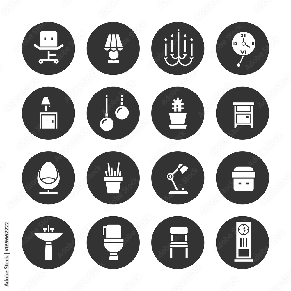 Interior design white icons collection Interior design white icons collection