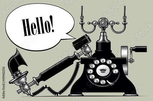 Retro black phone with a Speech Balloon