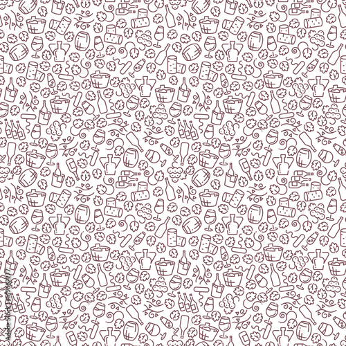 Winery seamless pattern design bottles, glasses, grapes