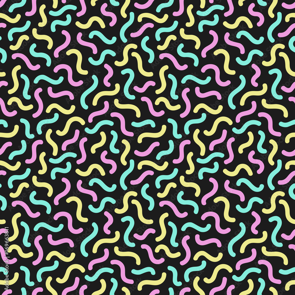 Curves. Seamless pattern in memphis style