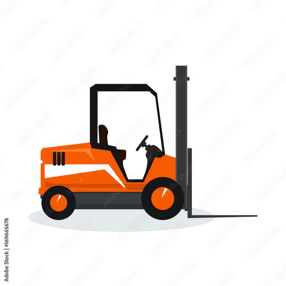 Orange Forklift Truck Isolated on White Background, Vector Illustration Orange Forklift Truck Isolated on White Background, Vector Illustration