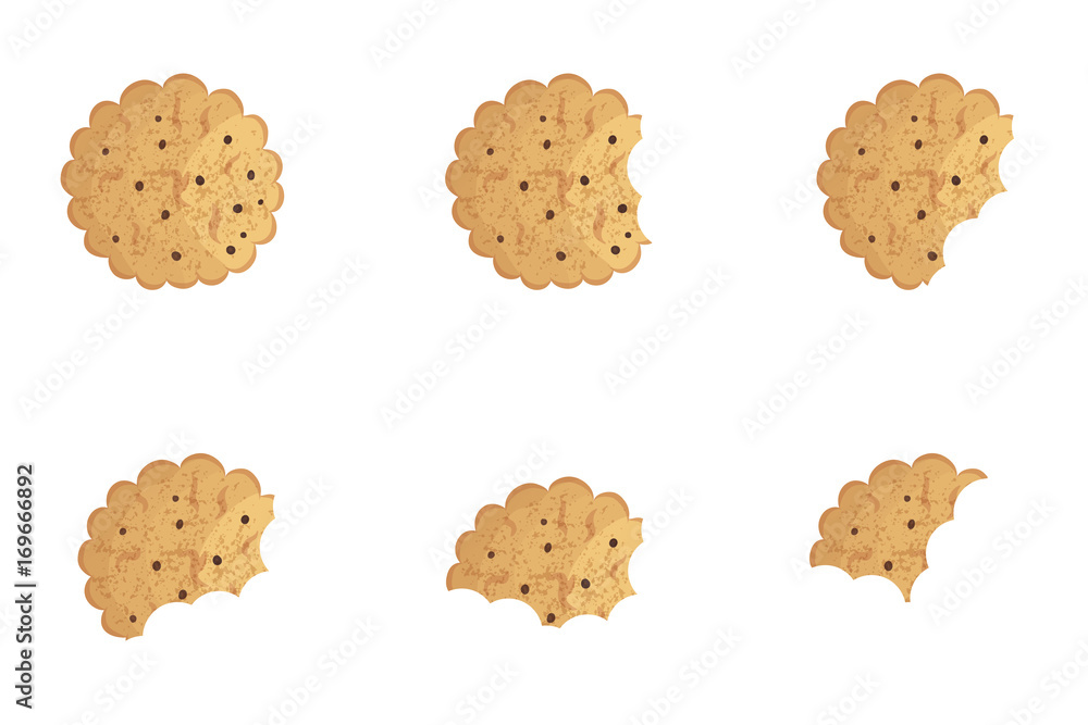 Bitten chip cookie vector illustration set Bitten chip cookie vector illustration set