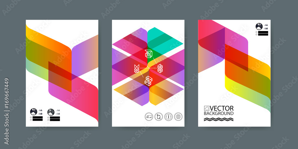 Geometric trendy illustration background, placard, striped multicolor geometric style flat and 3d design elements. Modern art for covers, banners, flyers and posters.