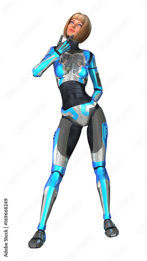 3D Rendering Female Robot on White 3D Rendering Female Robot on White