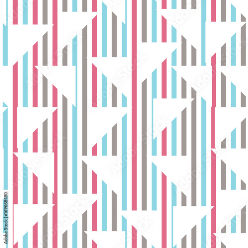 White triangles, colored background, seamless pattern, vector art