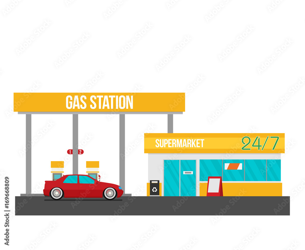Gas station flat vector illustration