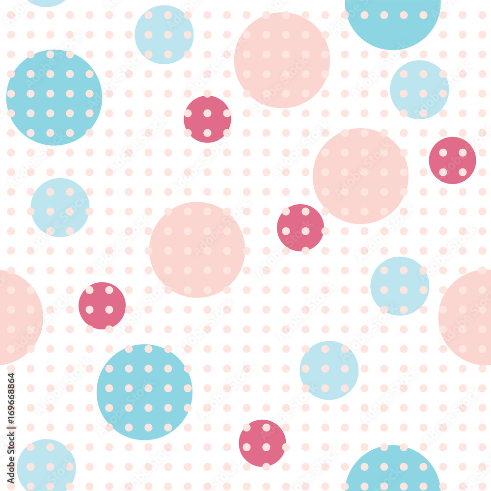 Pink, blue circles and dots, seamless pattern, vector background Pink, blue circles and dots, seamless pattern, vector background