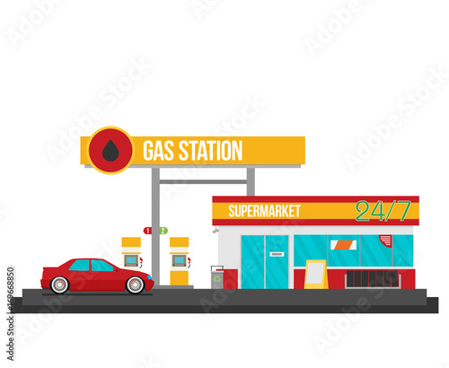 Gas station flat vector illustration