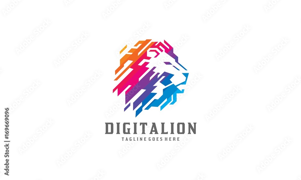 Obraz premium Kolorowy cyfrowy lew wektor Logo