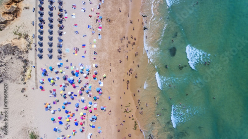 Aerial. Famous tourist beaches of Portugal Filmed from the sky.