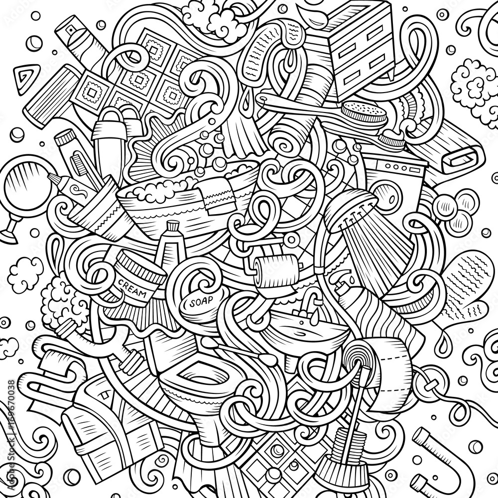 Cartoon cute doodles Bathroom line art illustration Cartoon cute doodles Bathroom line art illustration