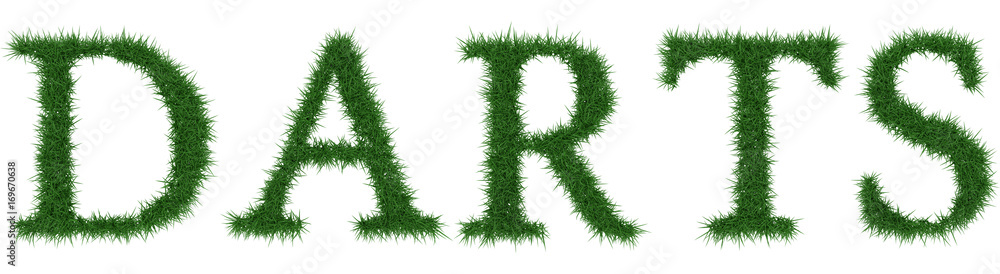 Darts - 3D rendering fresh Grass letters isolated on whhite background. Darts - 3D rendering fresh Grass letters isolated on whhite background.