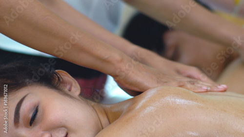 Close up hand of masseur is massage oil for the relax