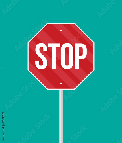 A vector stop sign on a pole in flat style