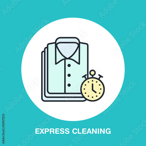 Express dry cleaning icon, laundry line logo. Flat sign for launderette service. Logotype for clothing cleaning business.