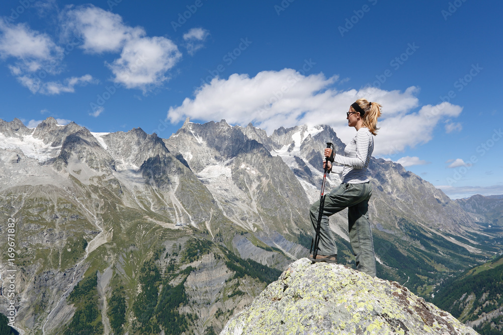 Hiker woman looking panorama