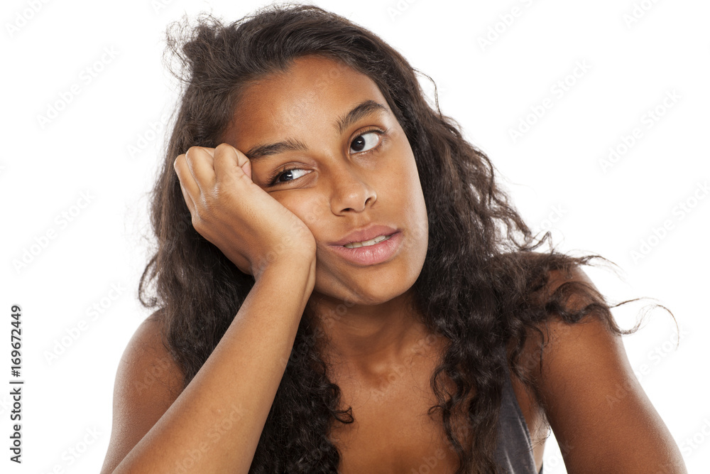 Lonely and bored young dark skinned girl Lonely and bored young dark skinned girl