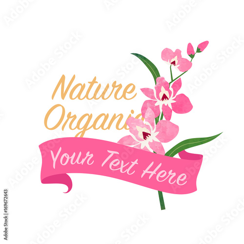 Colorful watercolor texture vector nature botanic garden flower banner pink orchid