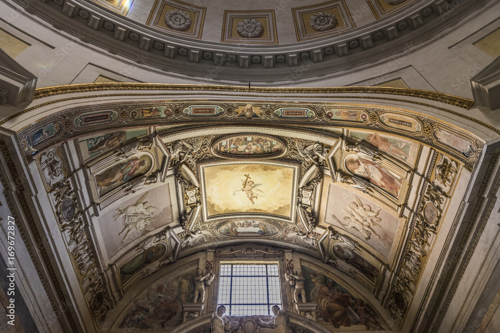Beautiful detail of ceiling of basilica of Santa Maria degli Ang