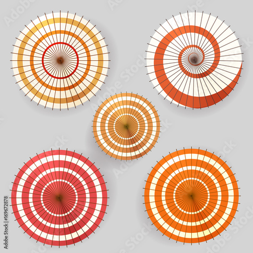 Asian paper umbrella top view collection  vector ilustration