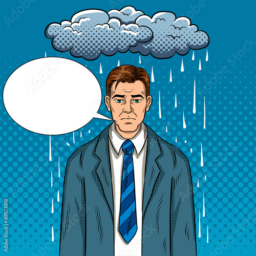 Guy with bad mood pop art vector illustration