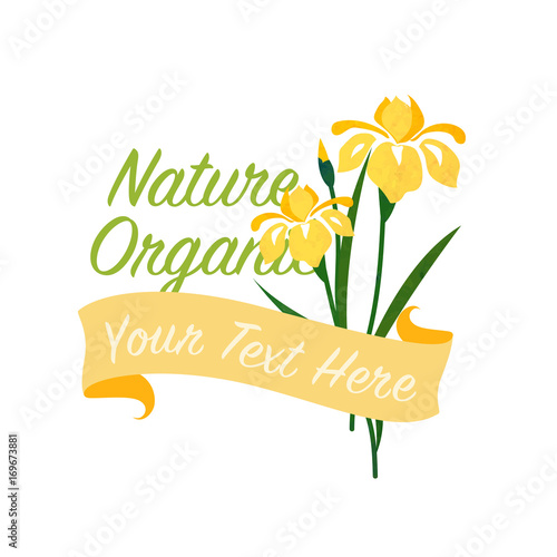 Colorful watercolor texture vector nature botanic garden flower banner yellow iris