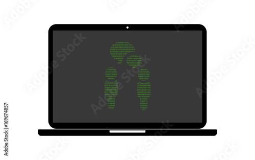 Hacker Laptop Figuren mit Sprechblasen