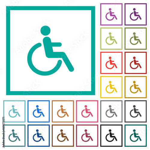 Disability flat color icons with quadrant frames