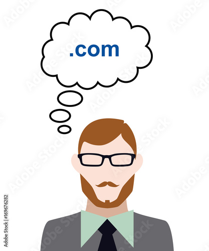 Person denkt an Domain .com