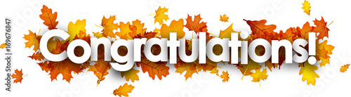 Autumn congratulations banner with leaves.