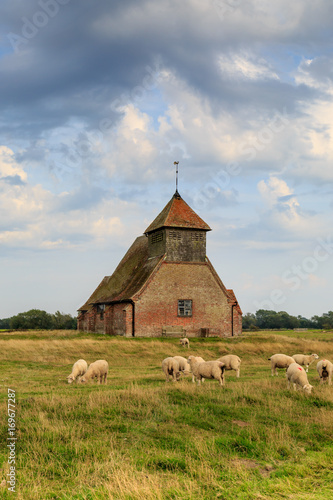 Landscape with Sheep and Isolated Church