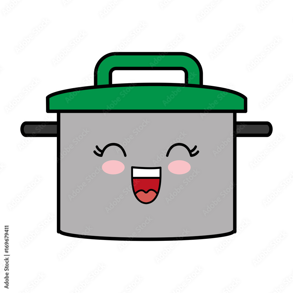 kawaii cooking pot icon over white background vector illustration kawaii cooking pot icon over white background vector illustration