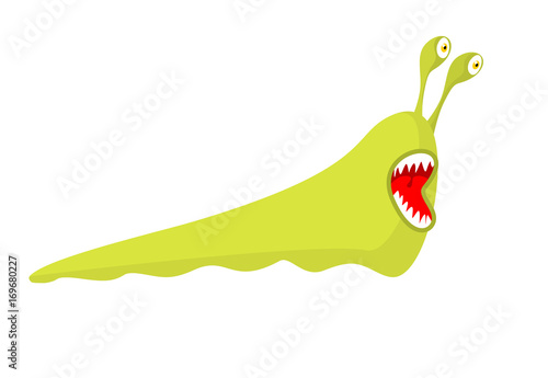 Slug isolated. Green Monster Insect pests. Worm parasite with teeth