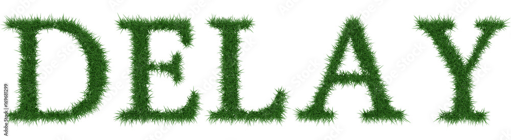 Delay - 3D rendering fresh Grass letters isolated on whhite background. Delay - 3D rendering fresh Grass letters isolated on whhite background.