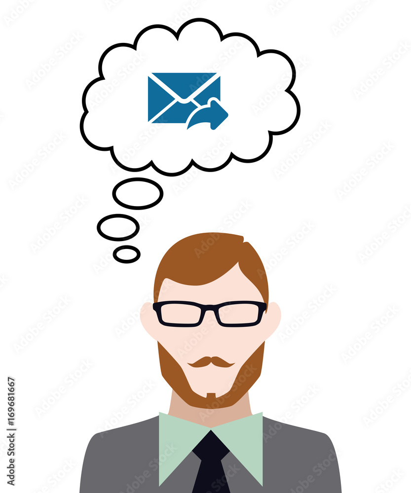 Person denkt an Brief mit antworten Symbol Person denkt an Brief mit antworten Symbol