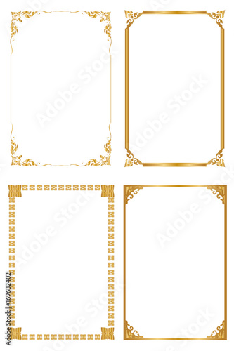 Set Decorative frame and borders, Golden frame on white background. Thai pattern