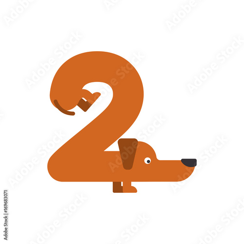 Figure 2 dog. Dachshund font two. Home pet ABC symbol. Home animal An Alphabet Sign