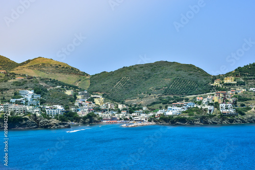 A small town on the hillside on Crete island.