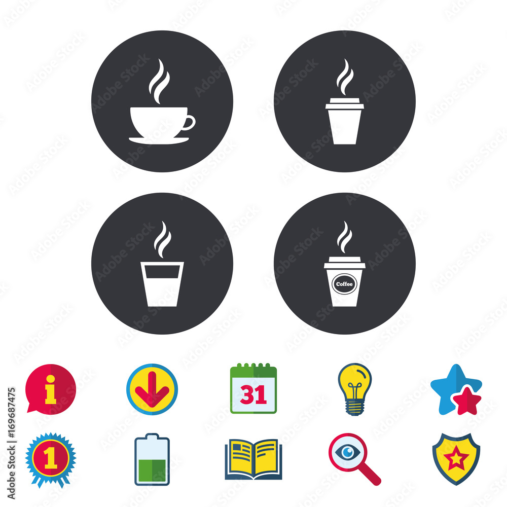 Coffee cup icon. Hot drinks glasses symbols. Coffee cup icon. Hot drinks glasses symbols.